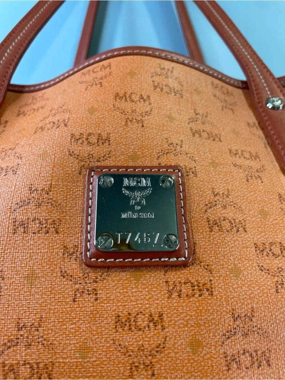 MCM Orange Monogram Tote Bag